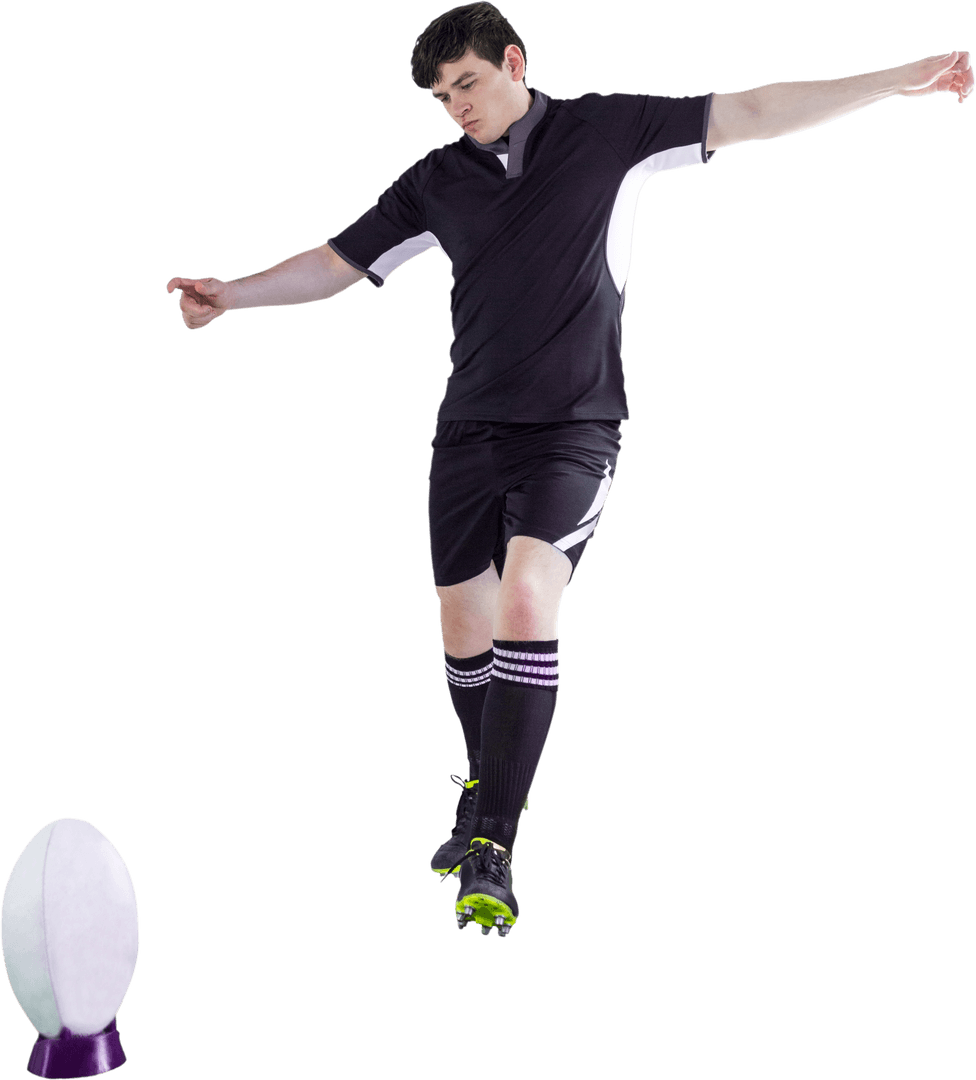 Transparent Rugby Player Ready for Drop Kick Action