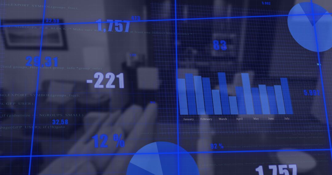 Financial Data Overlay on Office Setting Reflections