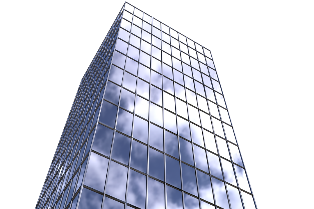 Transparent modern skyscraper with cloudy reflections - Download Free Stock Images Pikwizard.com