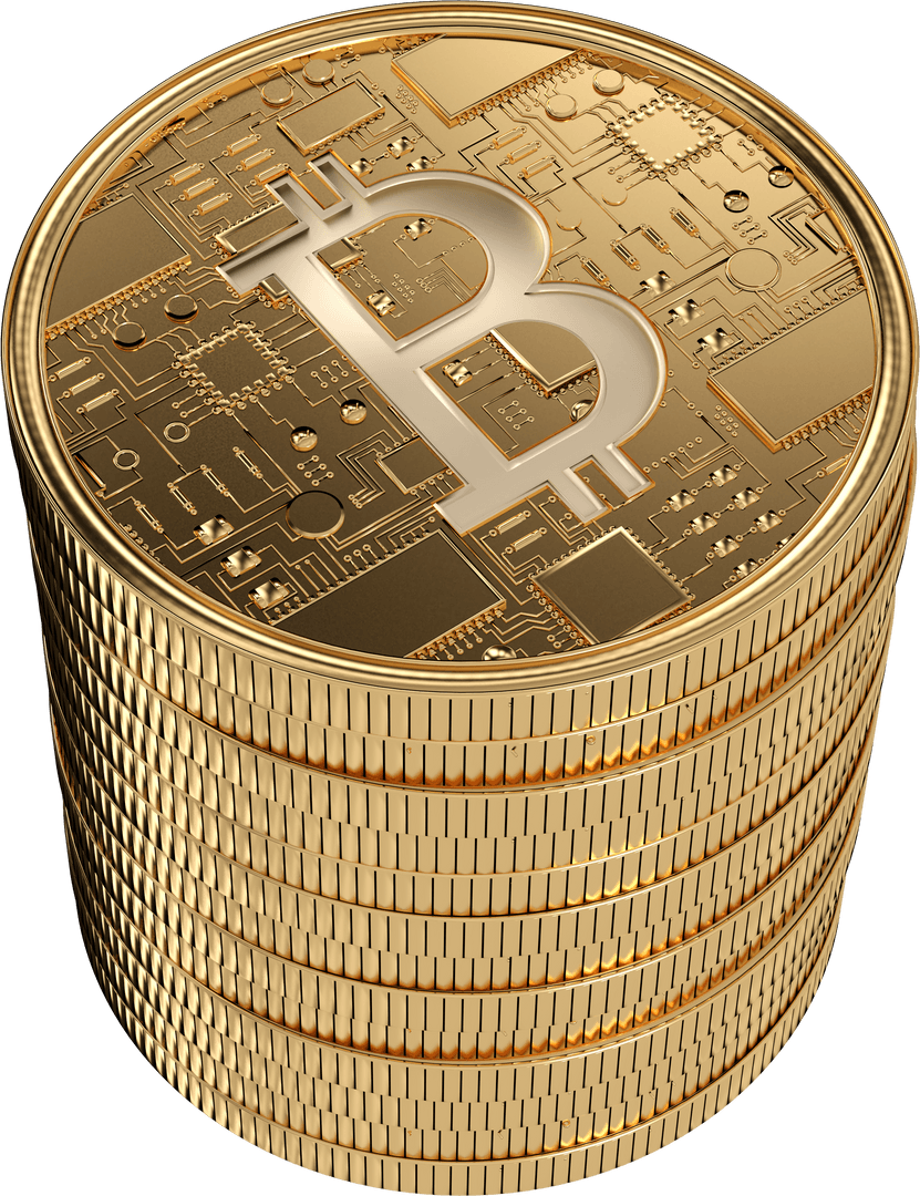 Golden Bitcoin Coins on Transparent Background, Financial Artwork