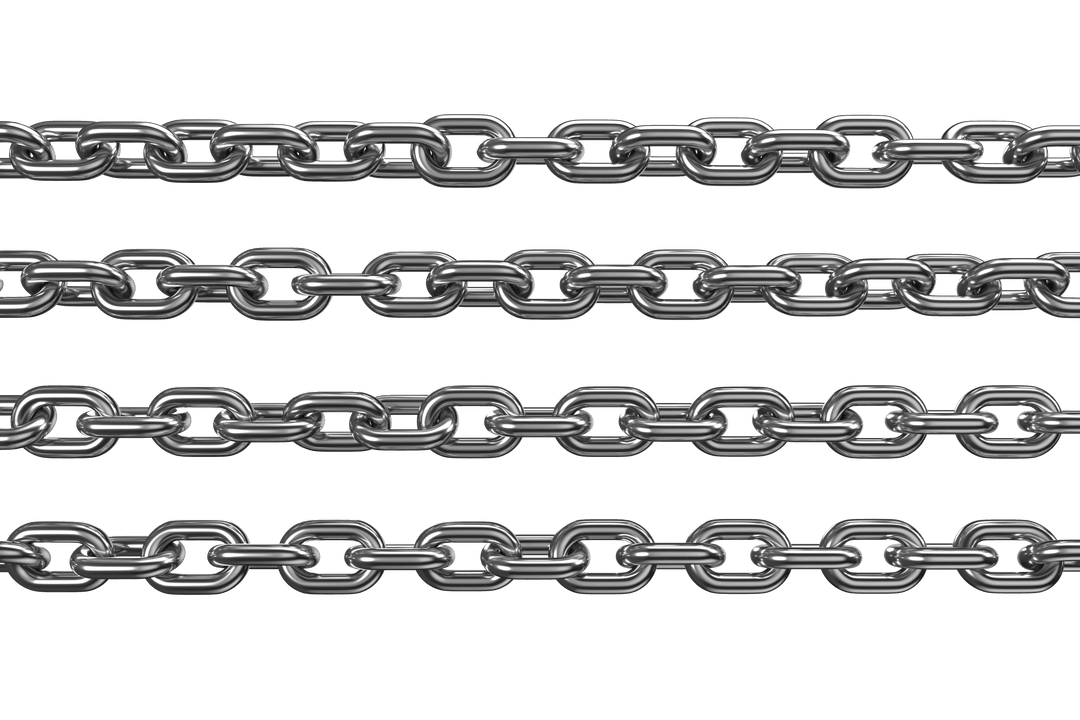 Set of Four Metal Chains on Transparent Background