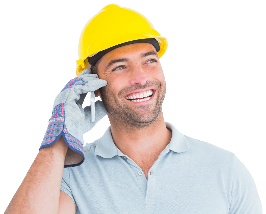 Cheerful Construction Worker Wearing Hardhat with Transparent Smile