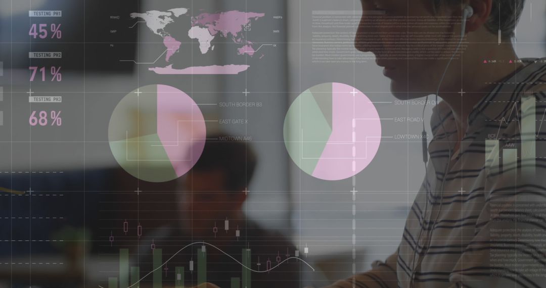 Businessman Analyzing Global Data with Graphs and Charts Overlay - Free Images, Stock Photos and Pictures on Pikwizard.com