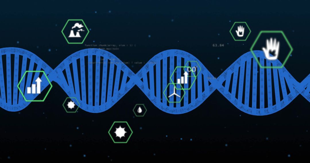 Futuristic DNA Helix with Green Biotechnology Icons
