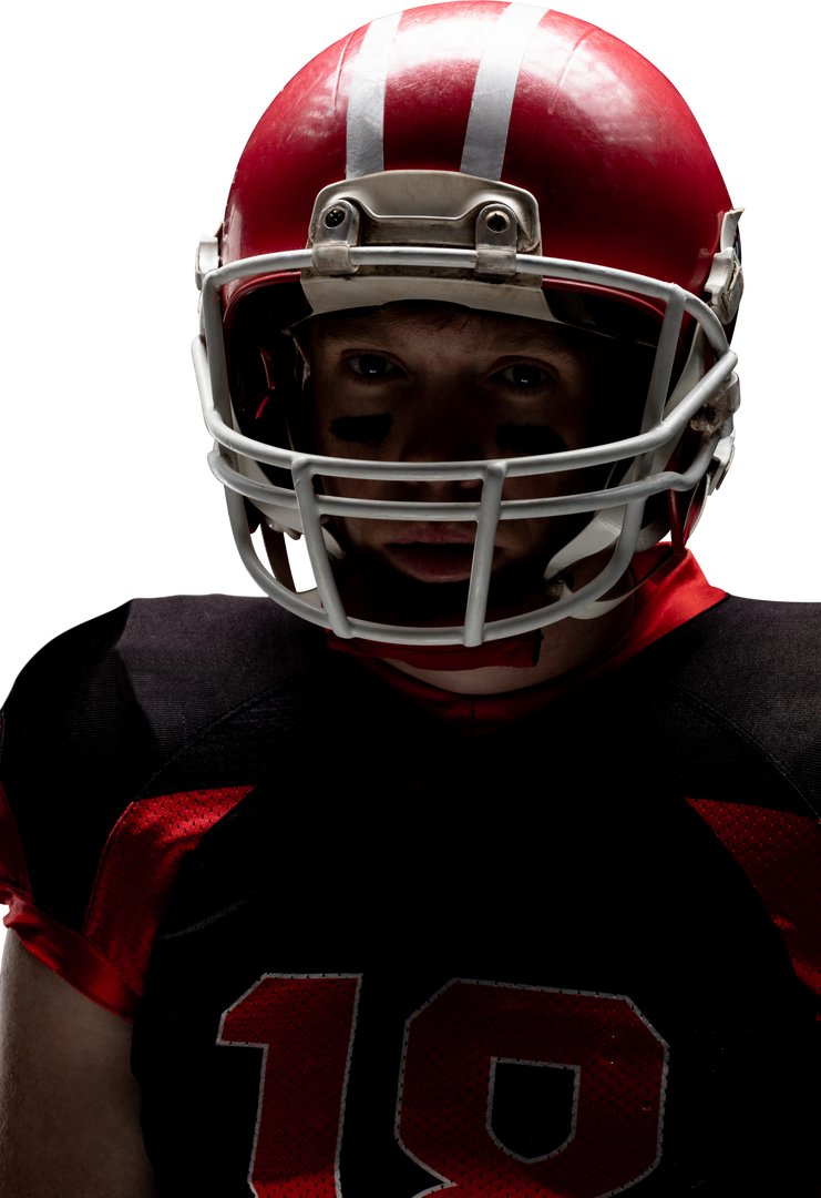 Transparent Background: Young American Football Player in Red Helmet and Black Gear - Download Free Stock Images Pikwizard.com