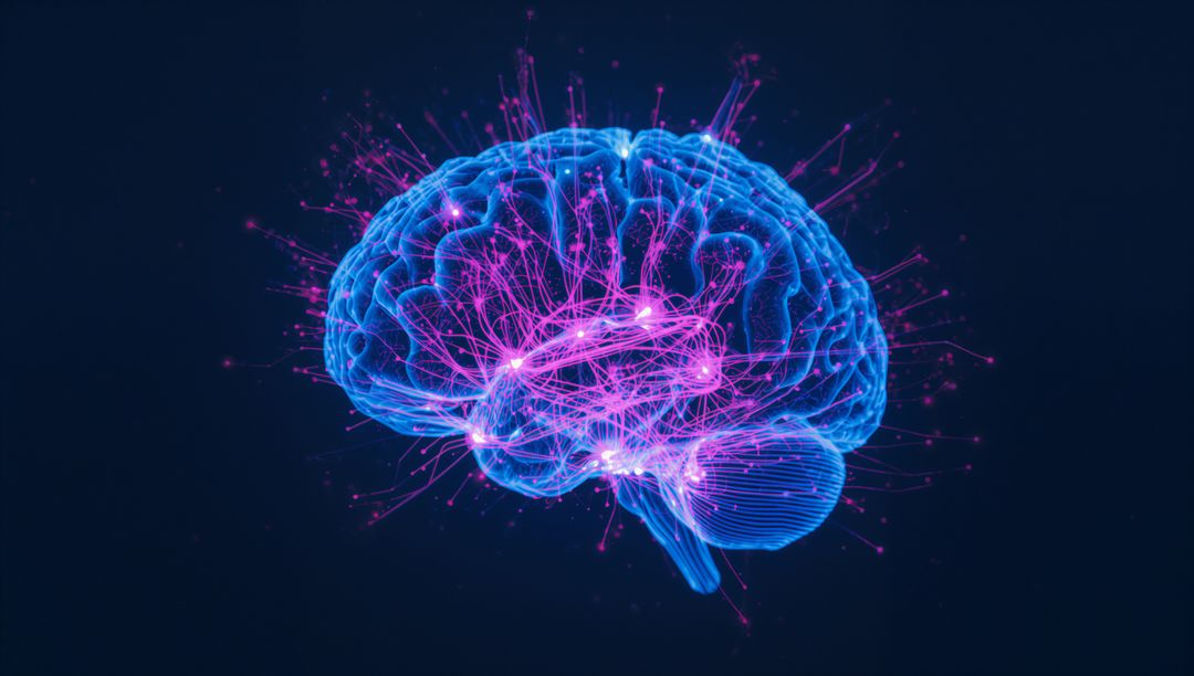 Futuristic Digital Brain with Neon Network Connections