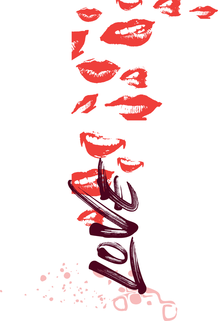 Passionate Red Lips With Cursive Love on Transparent Background