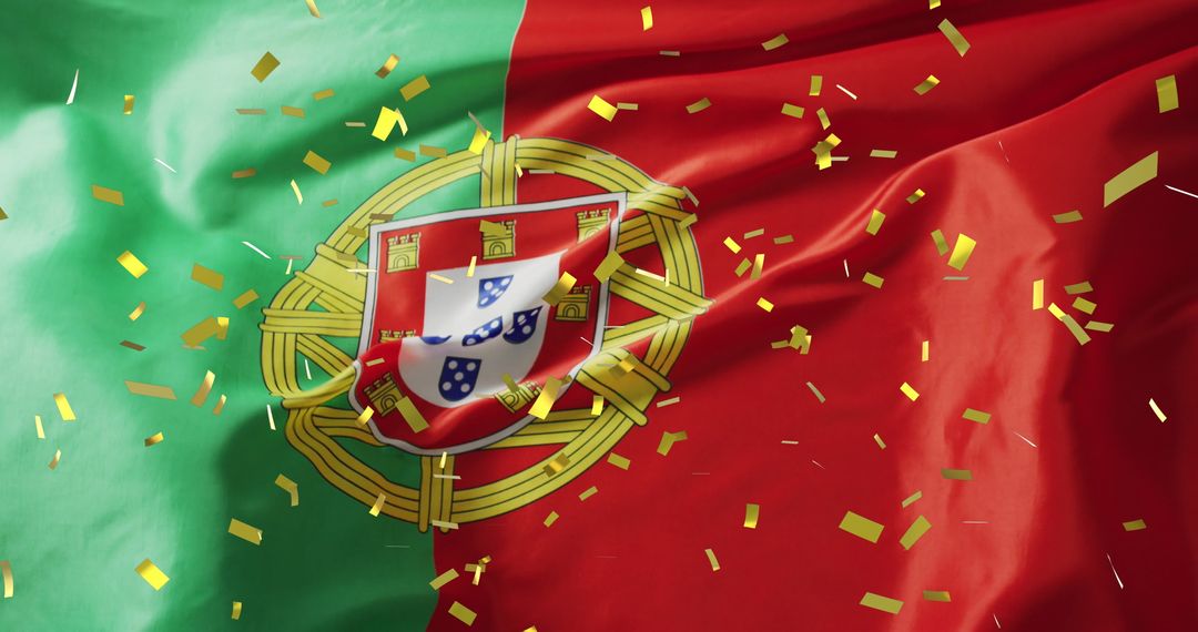 Celebratory Confetti Falling on Portugal Flag