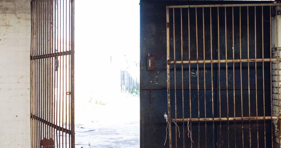 Iron Bars on Rusty Metal Gate with Sunlight Opening