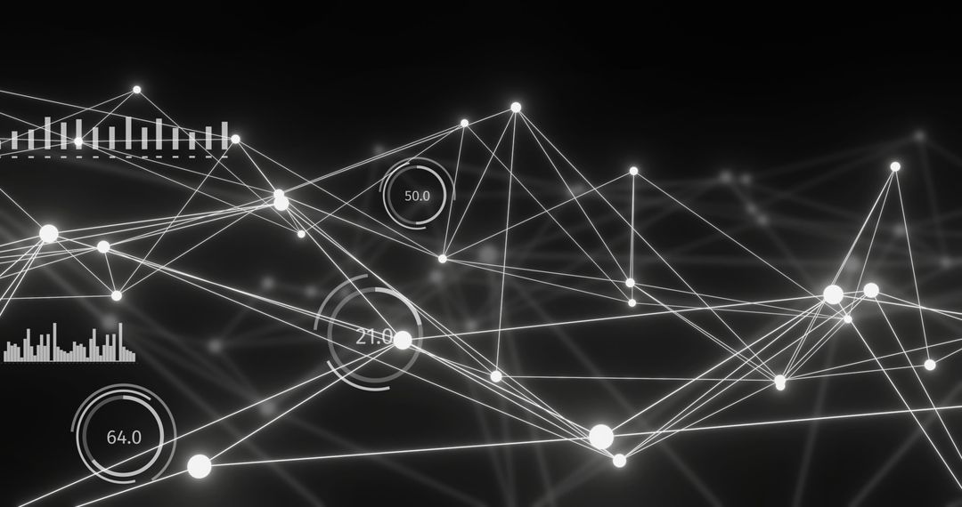 Futuristic Network with Glowing Nodes and Digital Displays