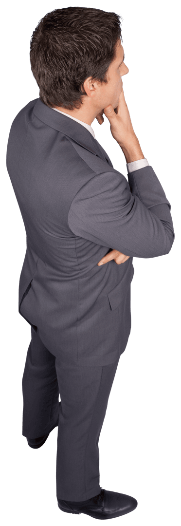 Transparent Businessman in Thoughtful Pose Touching Chin