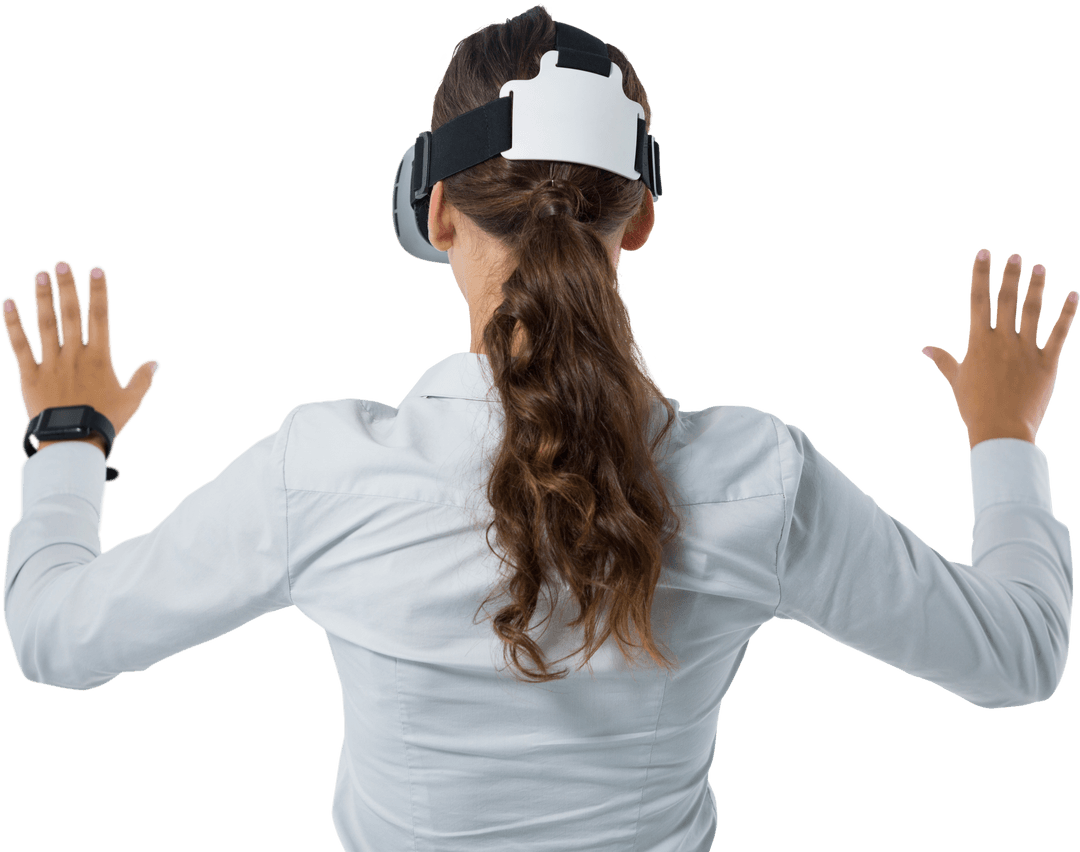 Transparent Back View Female Using Virtual Reality Headset