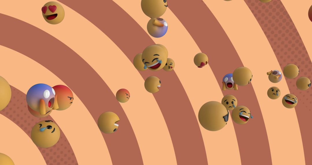Floating Emojis on Striped Background for Abstract Technology Concepts