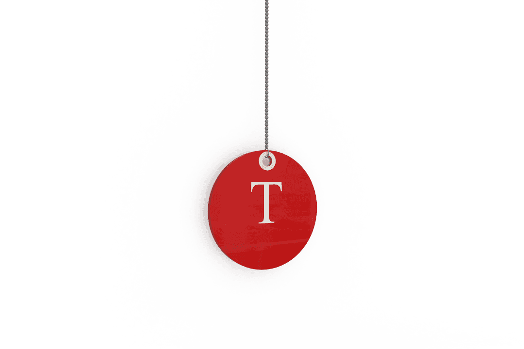 Red Tag with Letter T on Transparent Background for Branding
