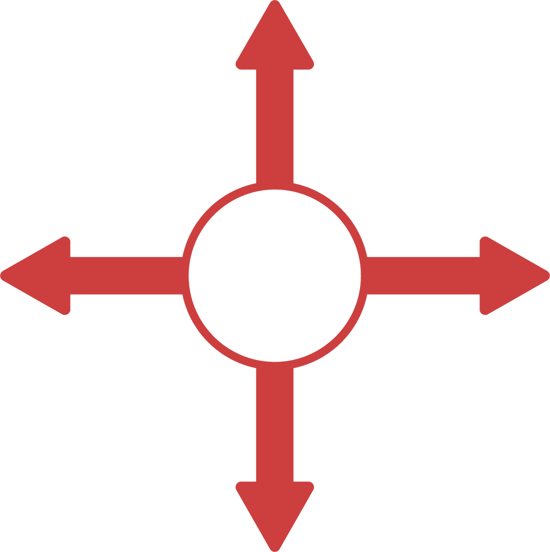 Red Circular Arrow Icon with Four Directions on Transparent