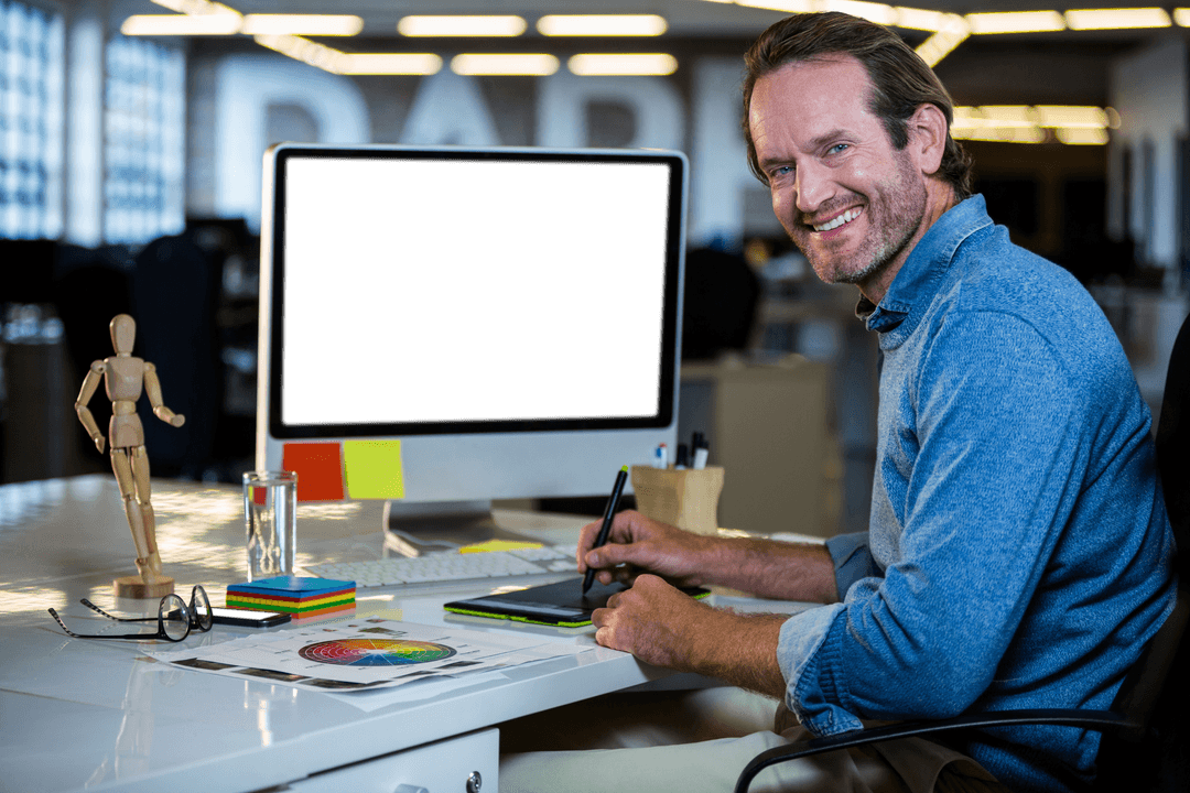 Transparent Monitor Screen Technology in Modern Office Workspace