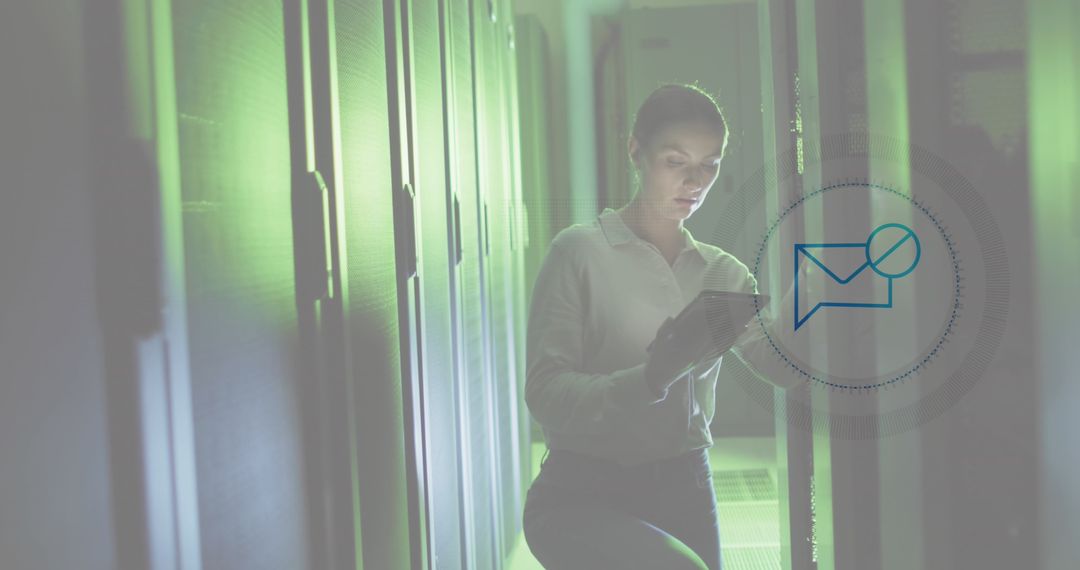 Female Engineer Using Tablet in Modern Data Center