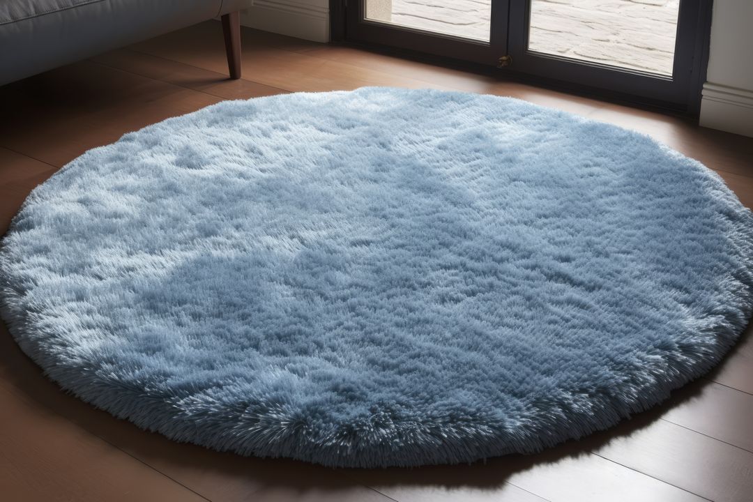 Soft Blue Circular Fluffy Rug in Modern Living Room - Free Images, Stock Photos and Pictures on Pikwizard.com