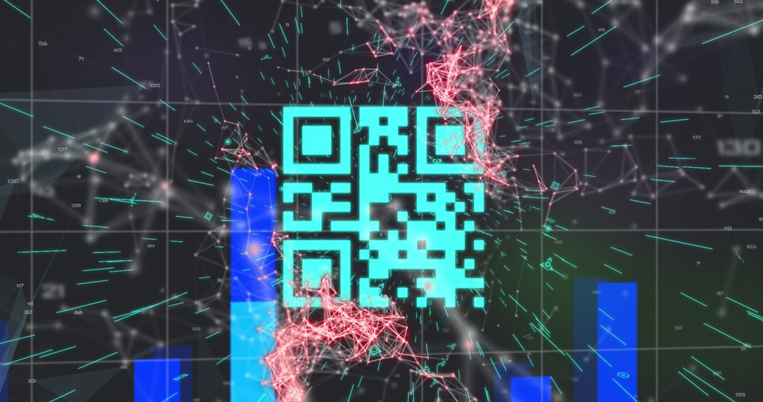 Digital QR Code Floating Among Data Networks Background