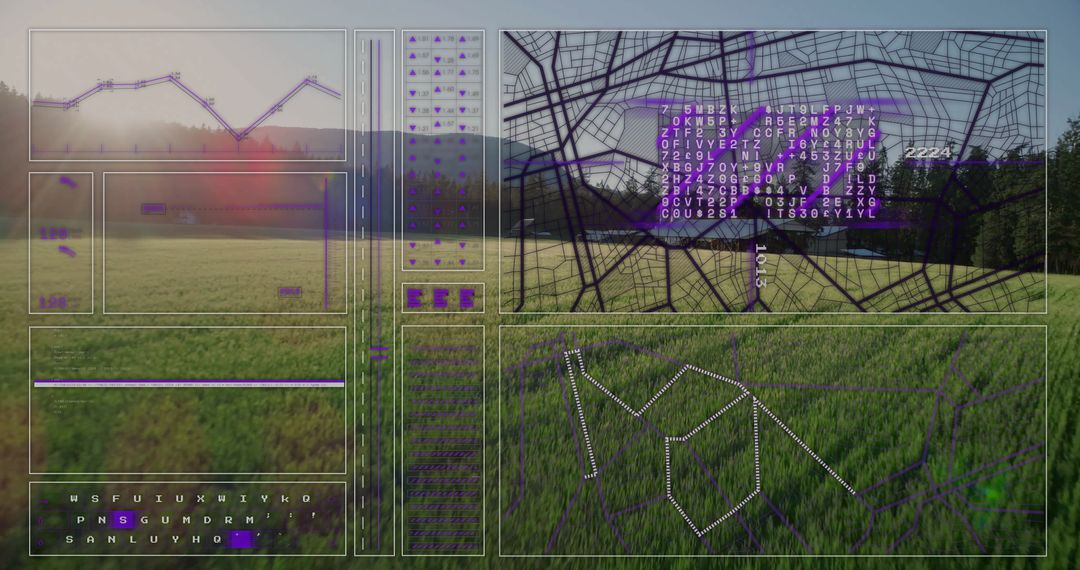 Digital Interface Over Grassland with Analytics and Data Visualization