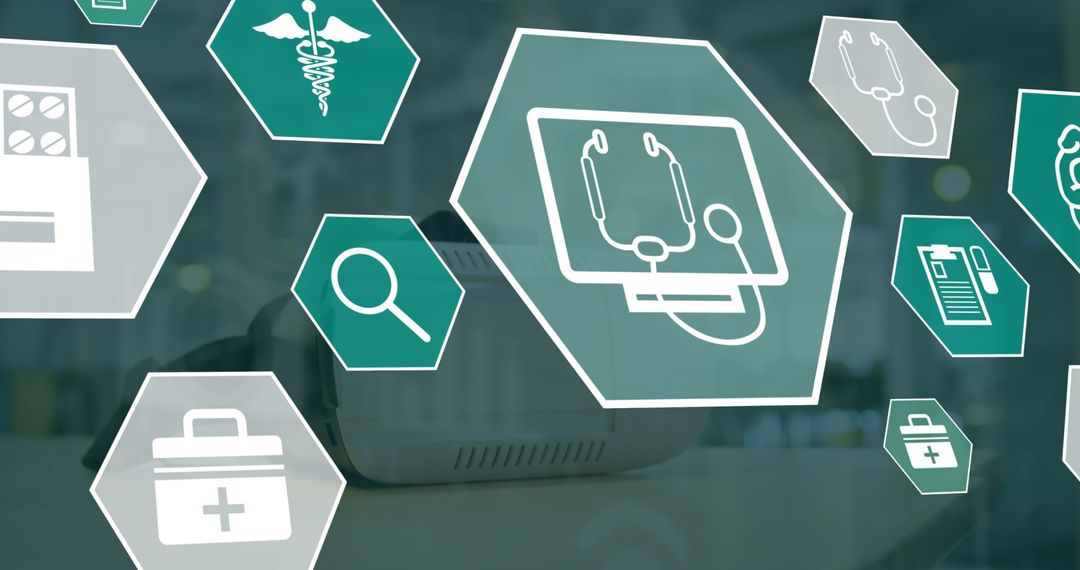 Medical Technology Icons Interacting with Virtual Reality