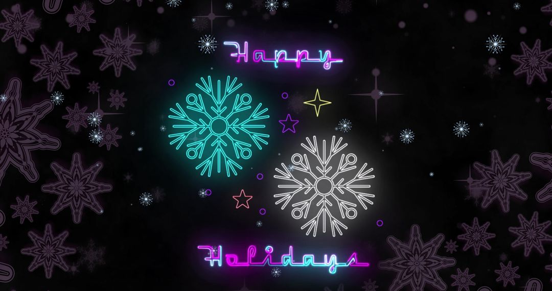 Neon Happy Holidays Text with Snowflake Overlay
