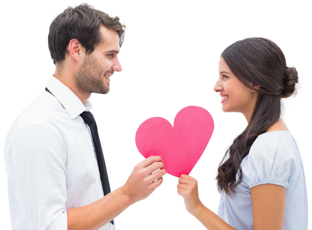 Caucasian couple holding pink heart on transparent background - Download Free Stock Images Pikwizard.com