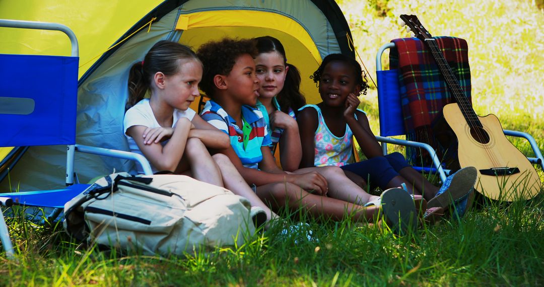 Children Enjoying Camping Adventure Amidst Nature