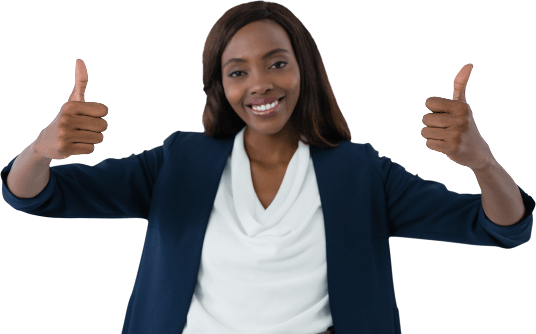Transparent Happy Professional Championing Thumbs-Up Gesture