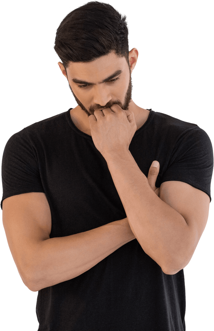 Transparent Image of Thoughtful Man Posing with Crossed Arms