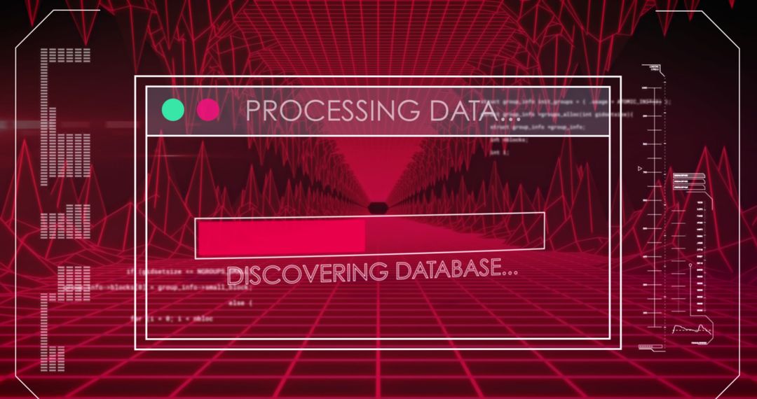 Digital Data Processing in Futuristic Red Tunnel Interface