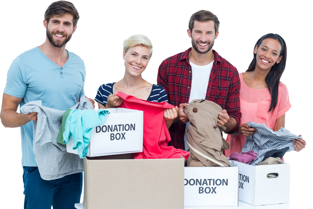 Transparent Image of Diverse Volunteers Holding Clothing Donation Boxes - Download Free Stock Images Pikwizard.com