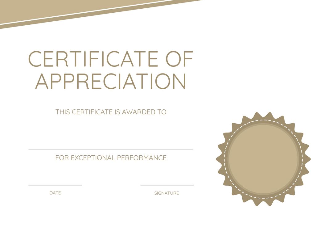 Certificate of Appreciation Template with Gold Seal and Geometric Design - Download Free Stock Templates Pikwizard.com