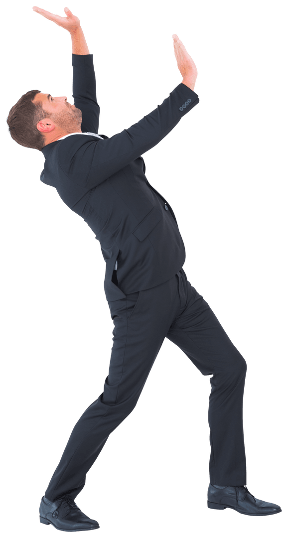 Transparent Energetic Businessman Posing Dynamically in Suit