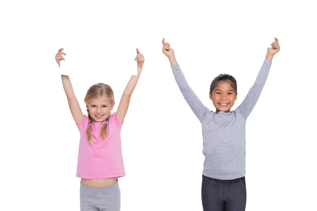 Transparent Background of Cheerful Girls Holding Invisible Placards