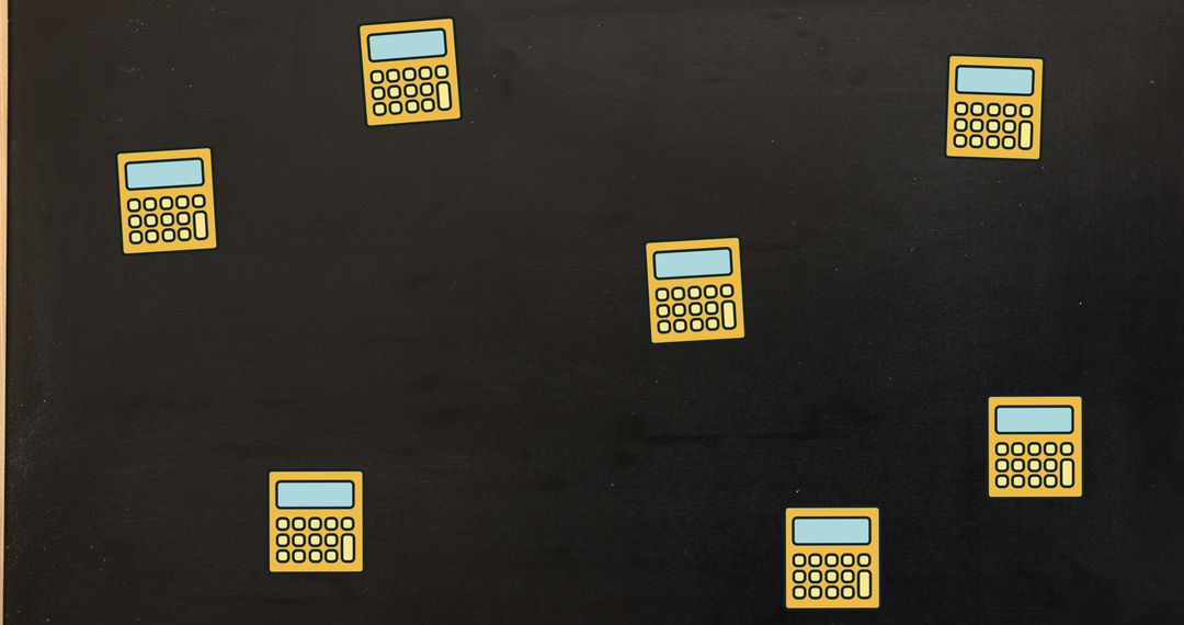 Colorful Calculator Icons on Chalkboard Background