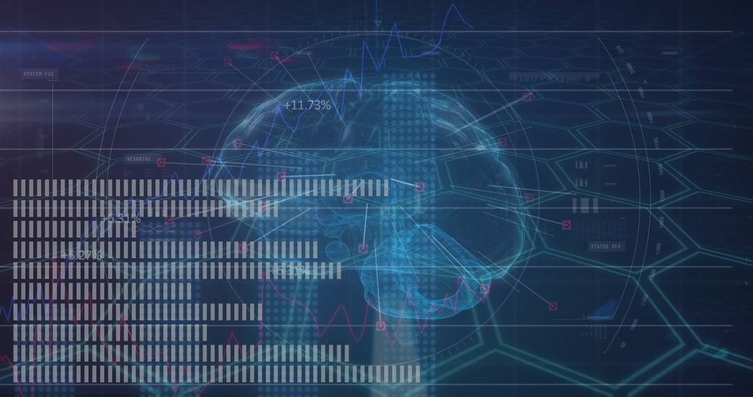 Futuristic Brain Model with Data Streams and Analytics Interface