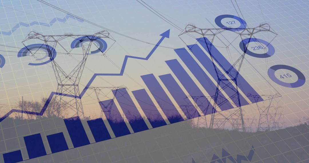 Digital Power Trends and Data Analysis Visualization with Electrical Pylons