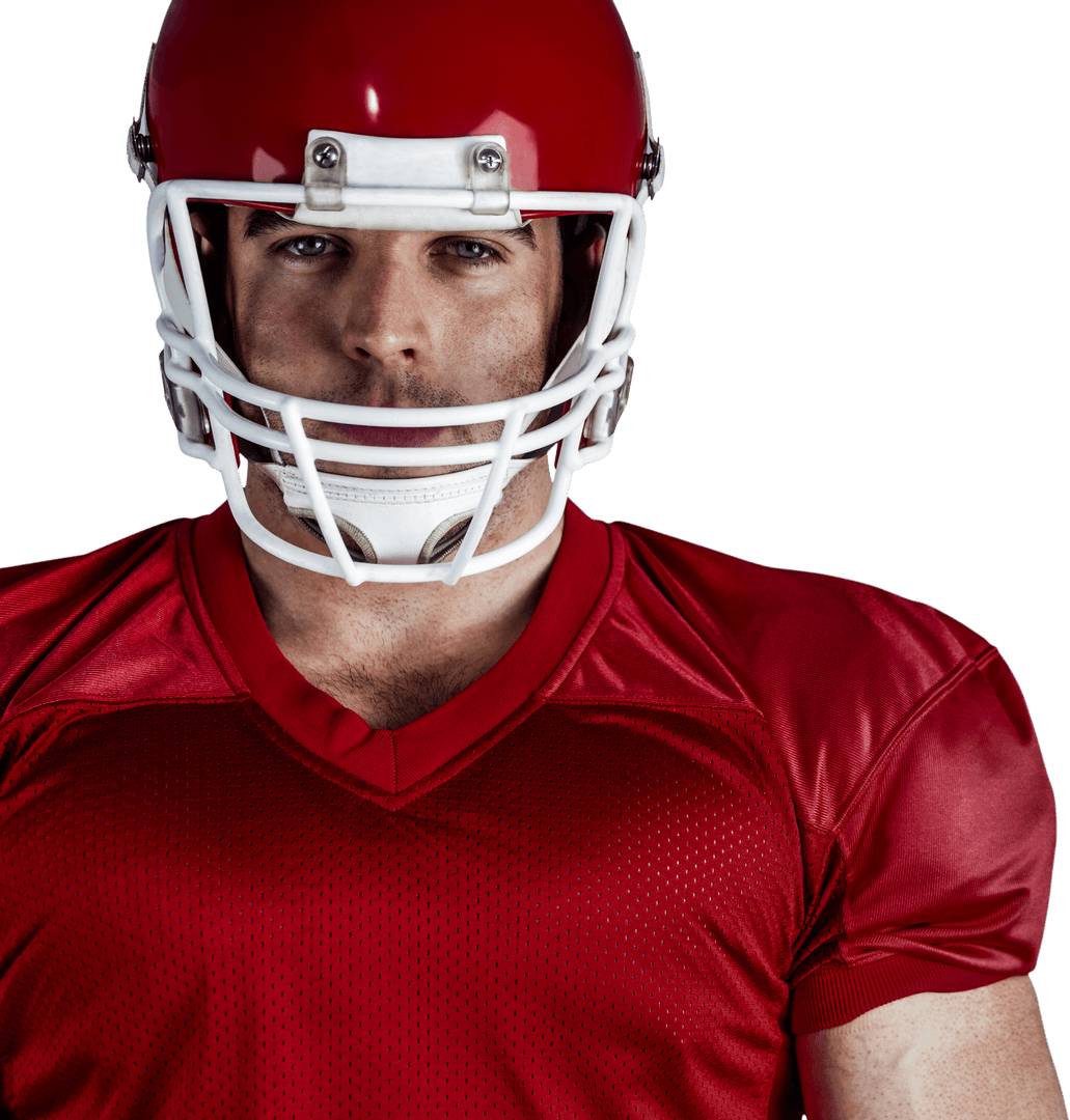 Transparent American Football Player in Red Uniform Portrait