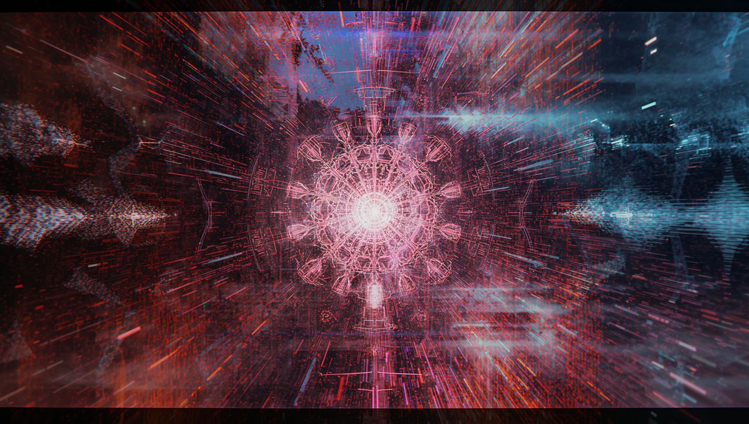 Futuristic Cyberpunk Mandala with Glitch Effects