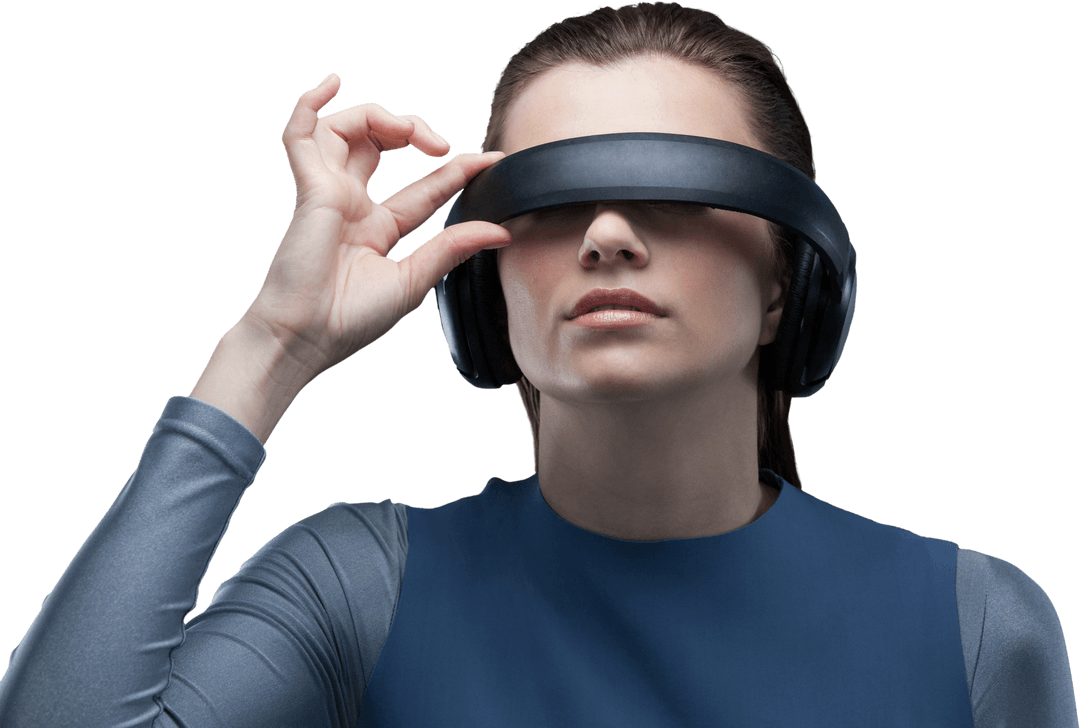 Transparent Virtual Reality Experience - Woman Exploring Digital World