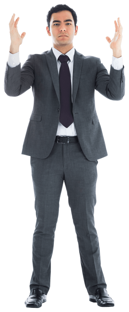 Focused Asian Businessman on Transparent Background in Formal Suit