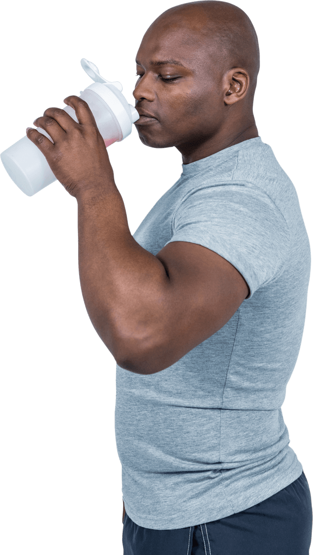 Fit Man Enjoying Protein Shake in Transparent Background