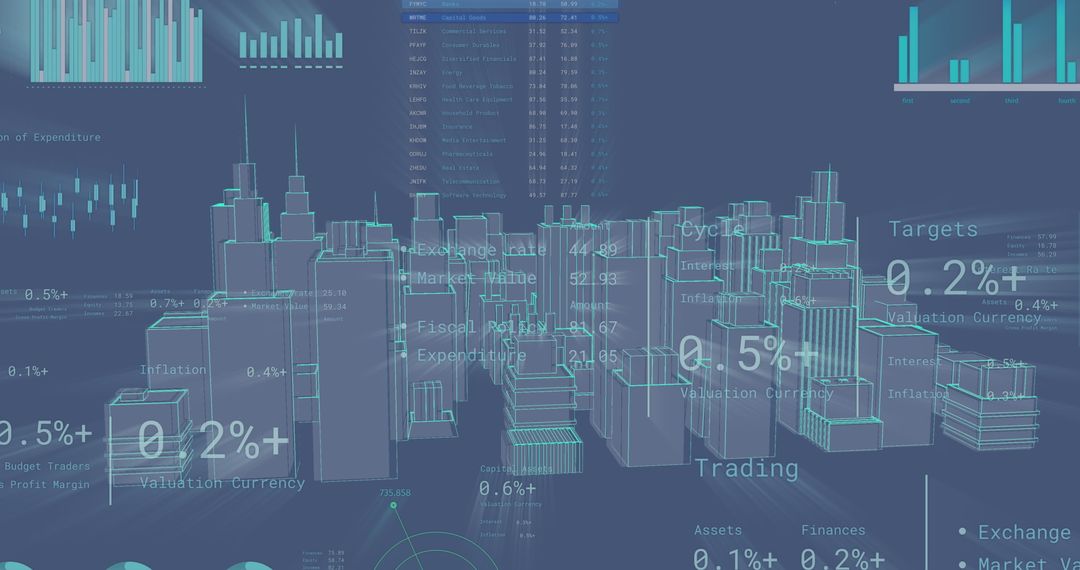 Digitally Generated Urban Landscape with Financial Data Overlay