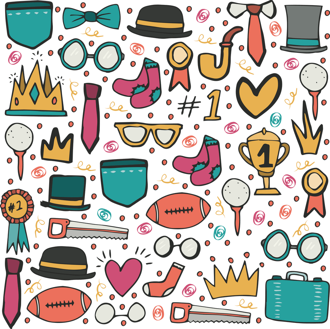 Colorful Apparel and Sports Equipment Illustation on Transparent Background