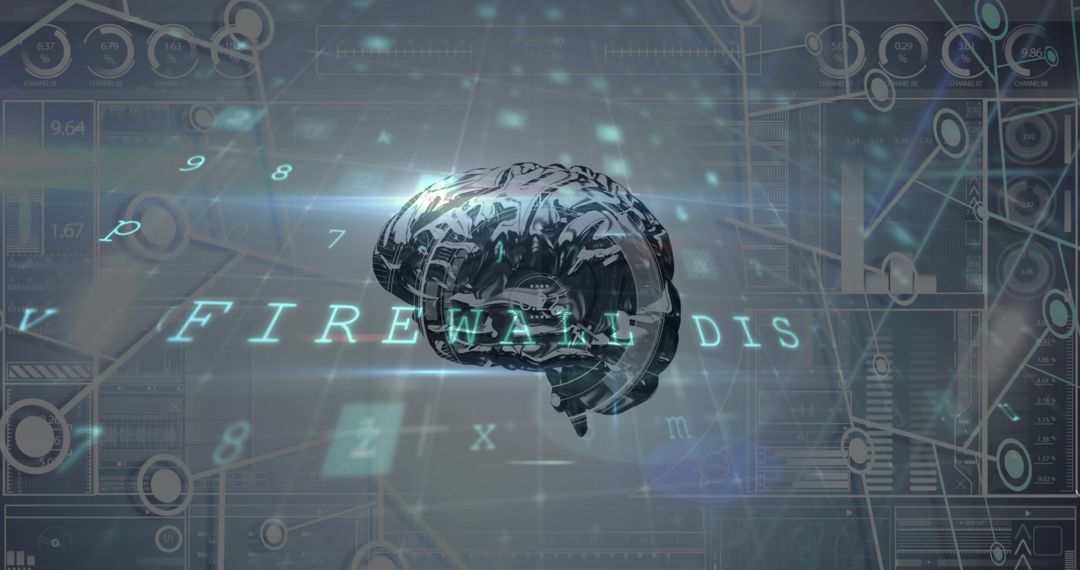 Futuristic Brain Amidst Digital Network Overlay