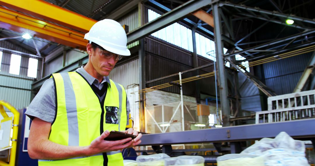 Industrial Engineer Uses Tablet for Quality Control in Factory Warehouse - Free Images, Stock Photos and Pictures on Pikwizard.com