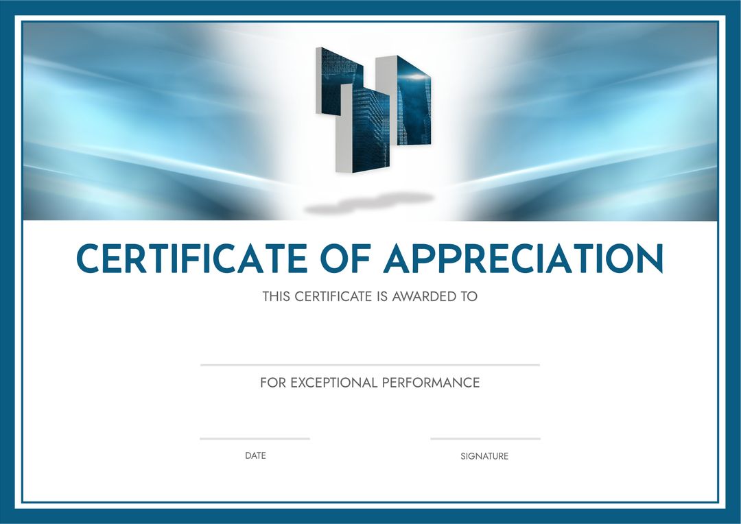 Certificate of Appreciation Template with Modern Blue Design and Floating Tablets - Download Free Stock Templates Pikwizard.com