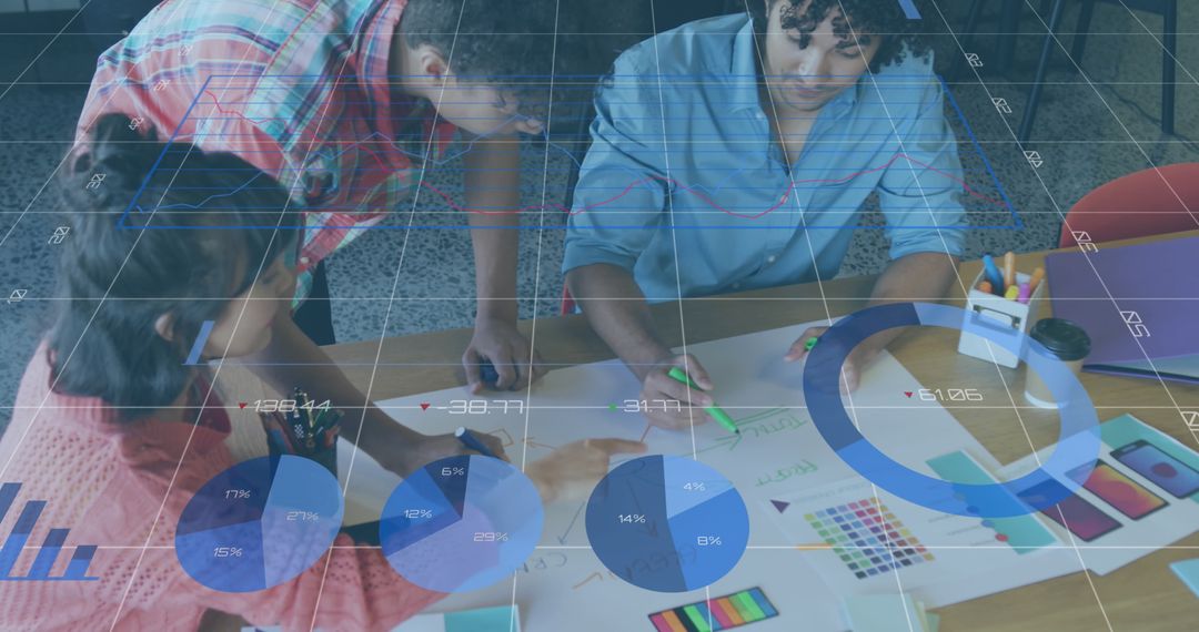 Innovative Business Team Analyzing Data with Digital Graphics