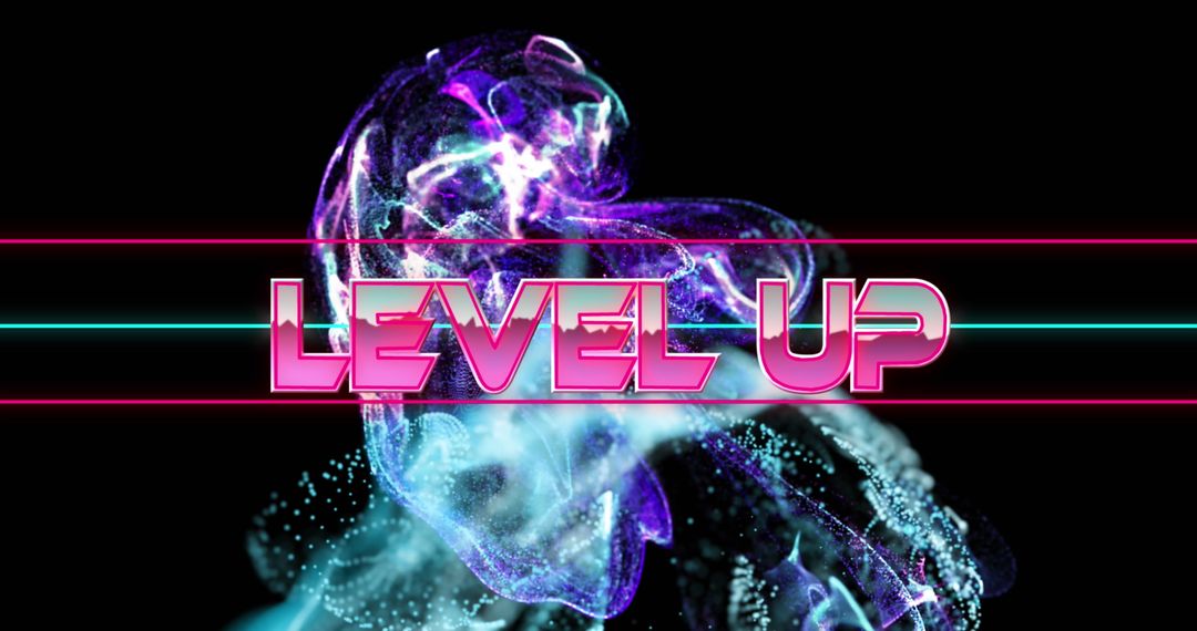 Dynamic Level Up Text with Neon Electric Background